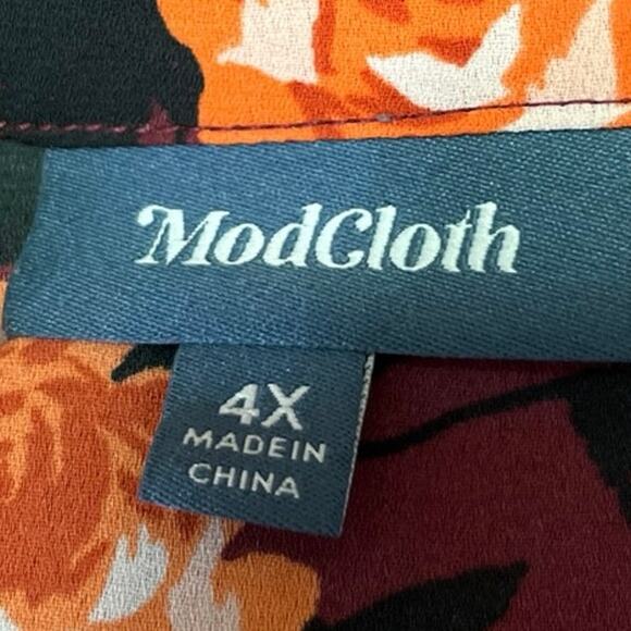 ModCloth Women's Red Maroon Floral V-neck Long Sleeve Button Blouse Top Size 4X - Picture 3 of 4